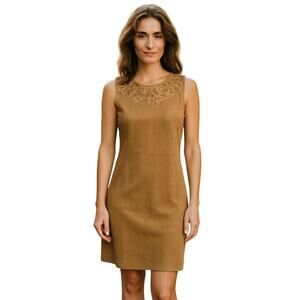 Spense Faux Suede Laser Cutout Sleeveless Dress 6 Western Cowgirl Yellowstone